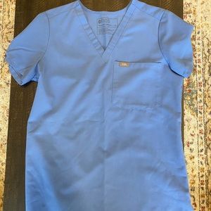 Figs-ceil blue one pocket scrub top XS